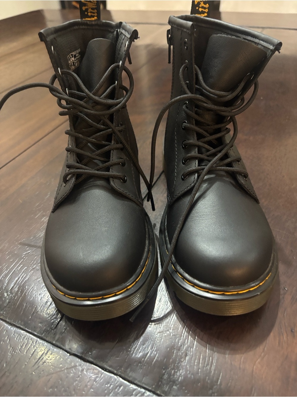 Dr. Martens 1460 J Black Leather Lace Up Side Zip Boots youth 3 US Ladies 5